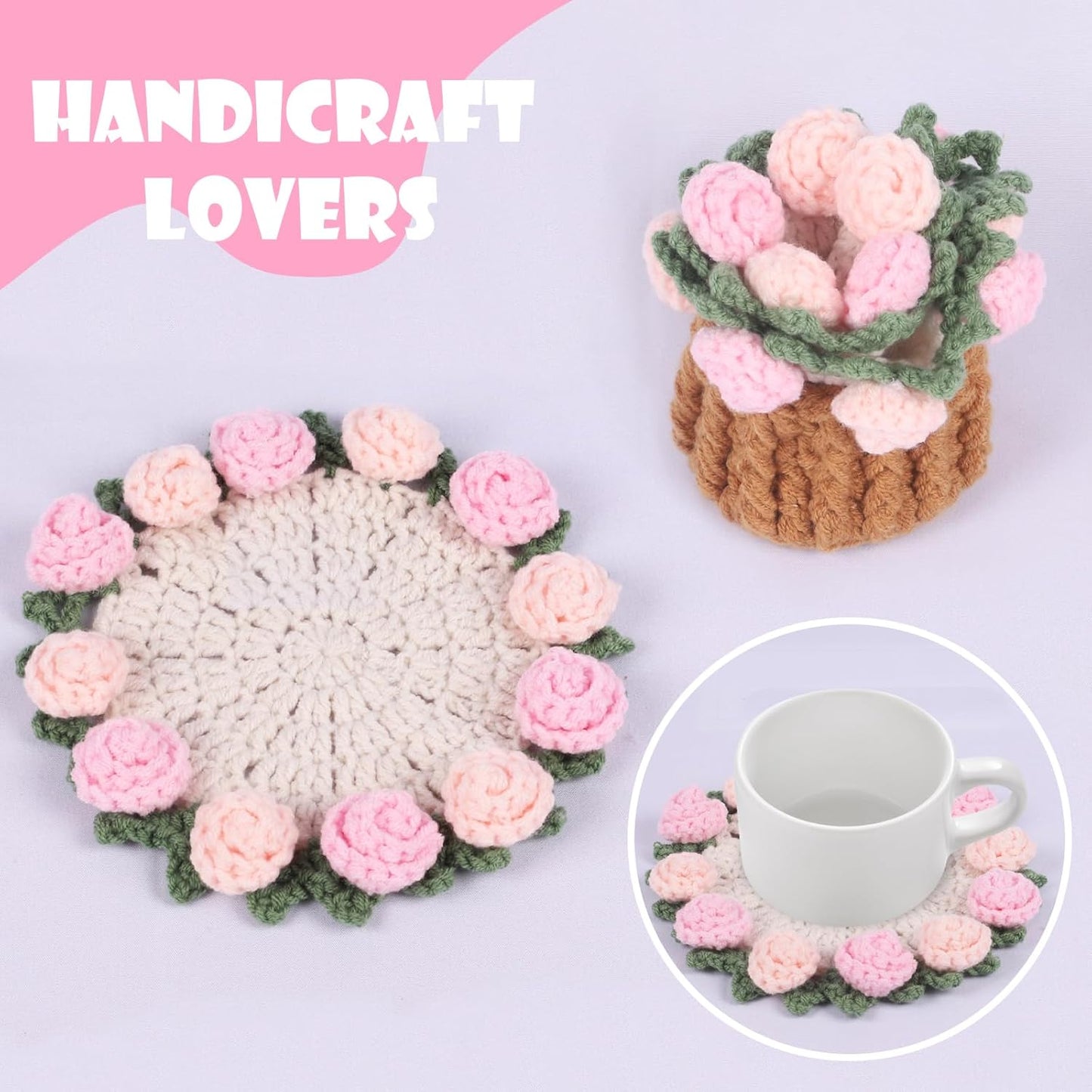 Mini Basket -Boho Floral Coasters / Pink