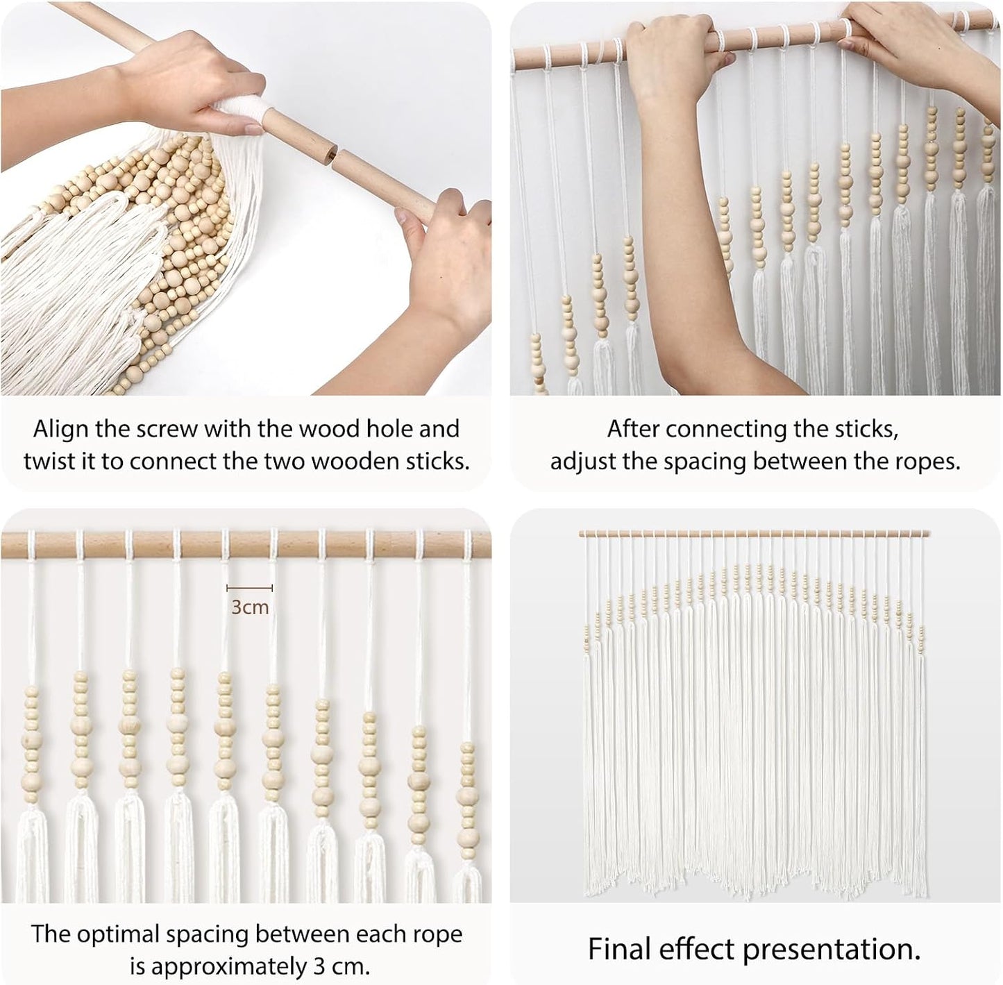Wooden Beads Cotton Rope Bohemian / Beige