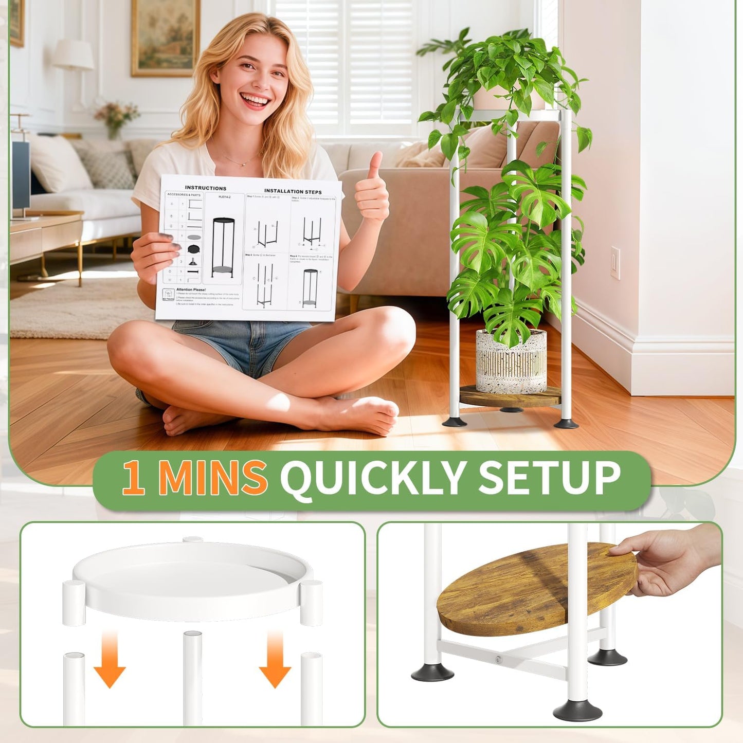 KMOTASUO Metal Plant Stand Tall for Indoor Outdoor Corner, 2 Tier White | Heavy Duty Flower Holder Rack, Modern