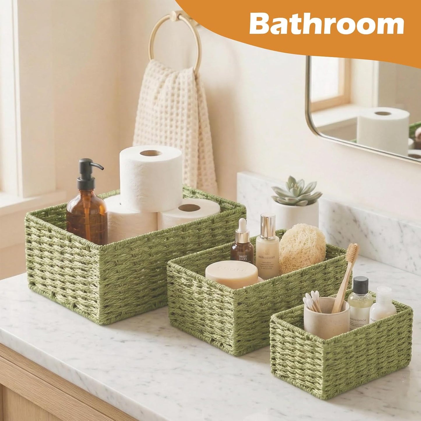 Woven Storage Baskets for Organizing / Sage Green / Set of 3