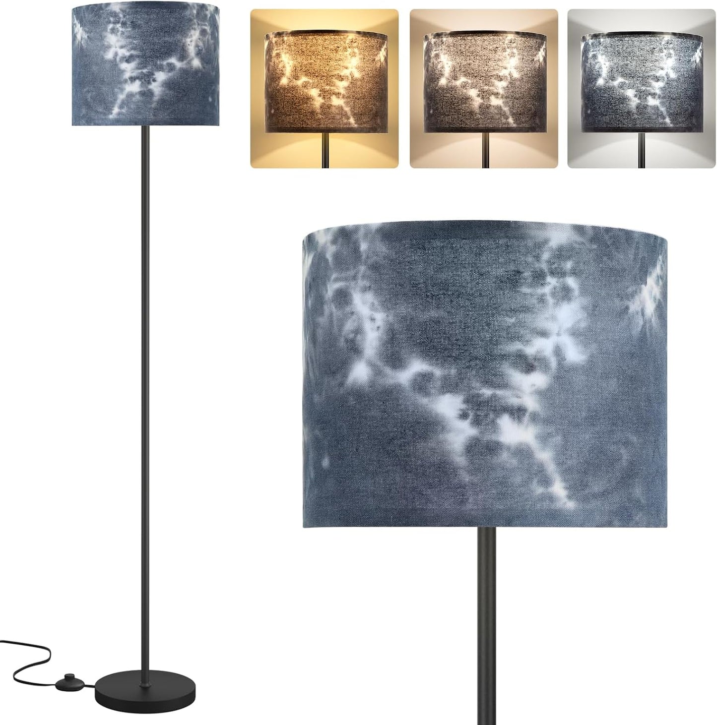 Ambimall 60'' Modern Floor Lamp with Shade, Tall Lamps for Living Room, Bedroom, Office, Dining Room, Hand-Dyed Blue
