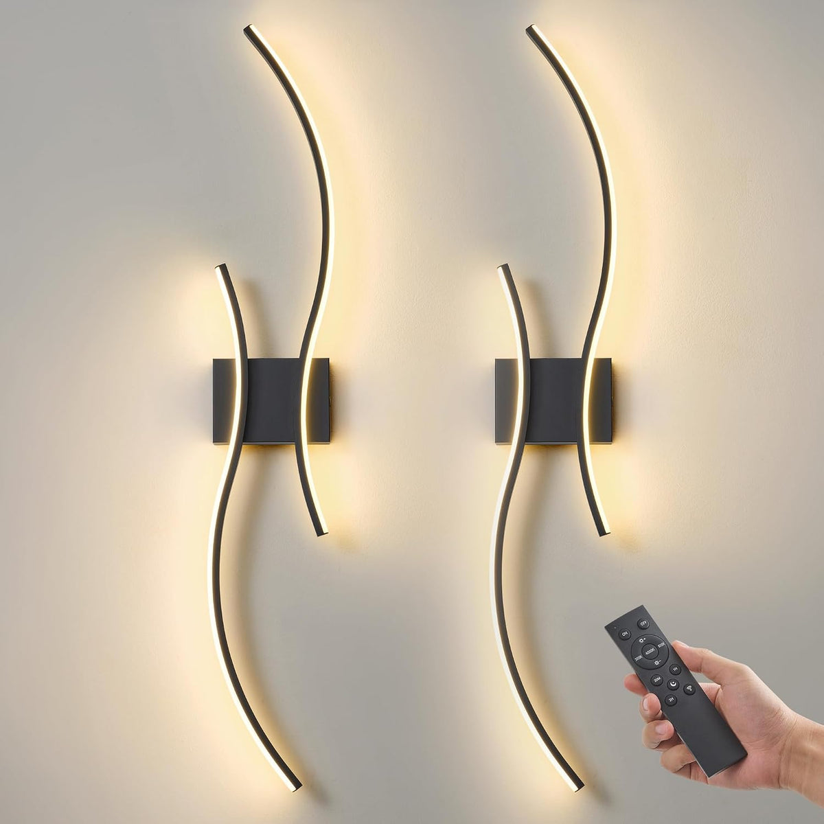 Battery Operated Wall Sconces Set of 2, Dimmable Modern LED Rechargeable Wall Light with Remote Control, Wall Decor for