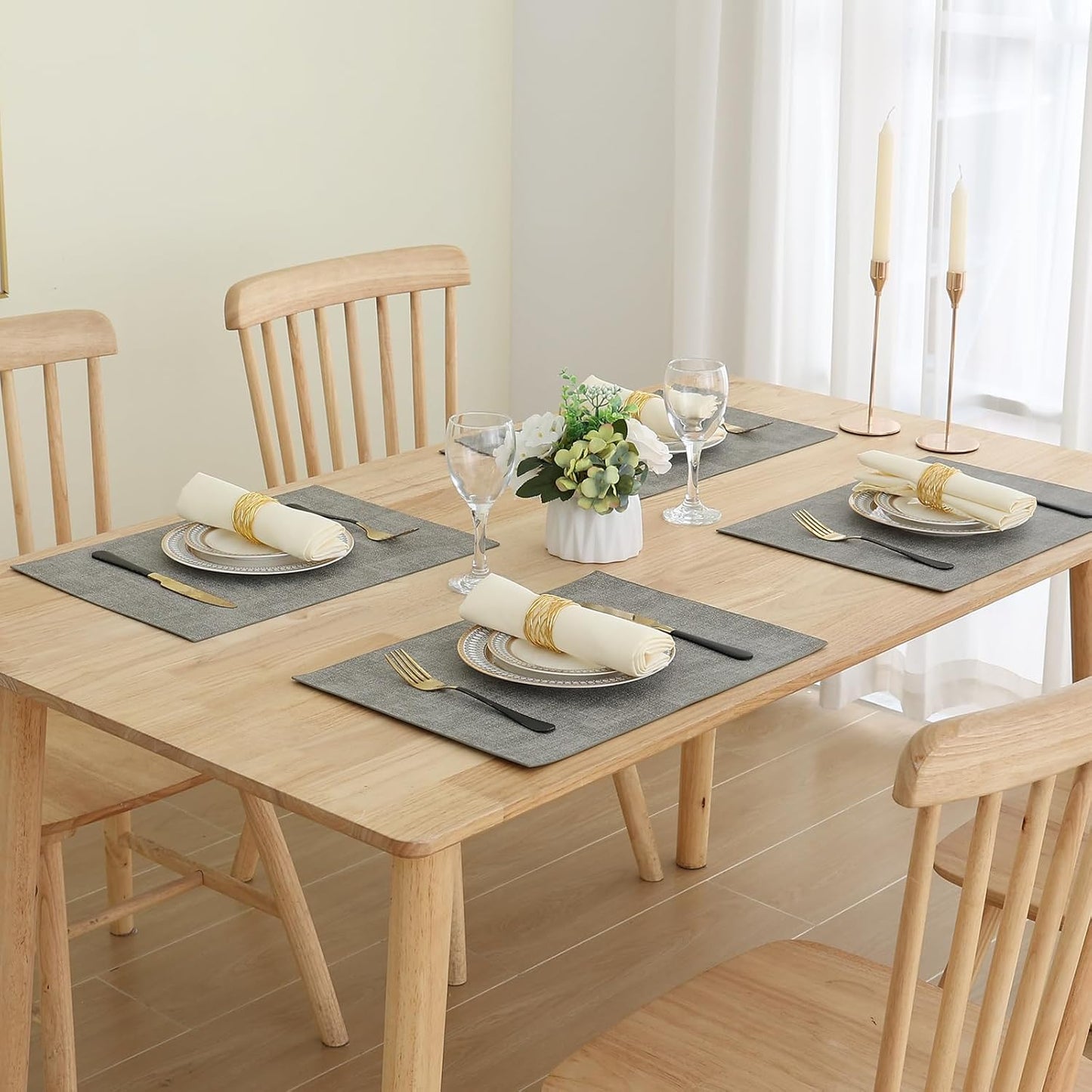 Homaxy PU Faux Leather Placemats for Dining Table, Set of 8, Light Grey | Waterproof Wipeable Washable Table Mats, Easy