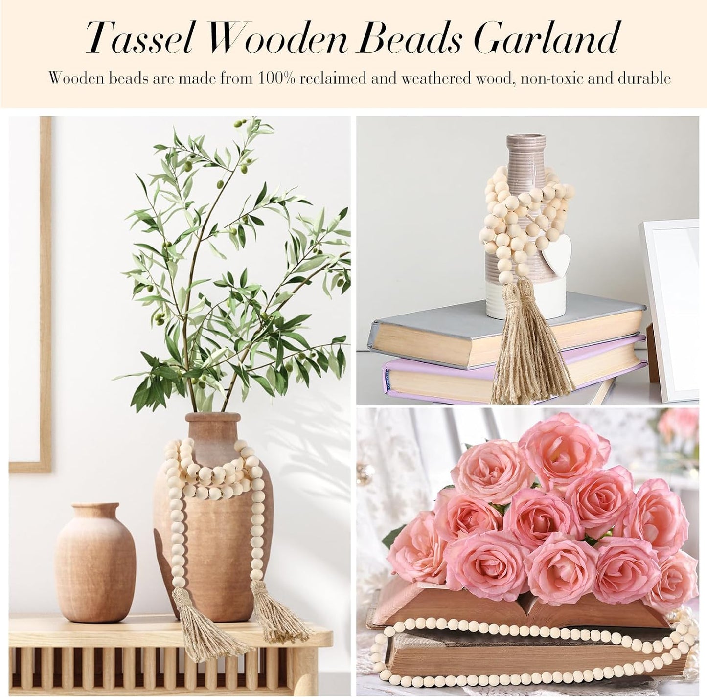 58'' Bead Garland / Wood / Set of 6
