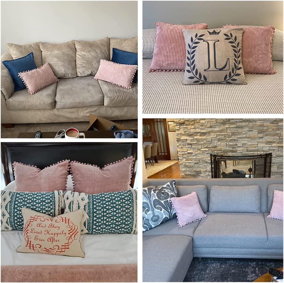 Soft Corduroy Solid Square Cushion Case Pillow Cases / 18 x 18 / Blush Pink / Set of 2