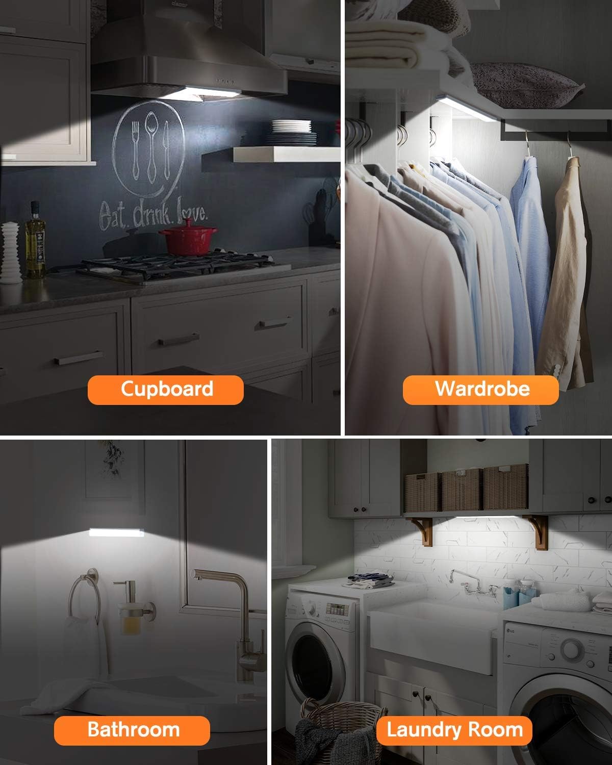 PRIORARE 30 LED Under Cabinet Lighting Motion Sensor Light Pure White 2Pack | Wireless Rechargeable Cabinet Lights