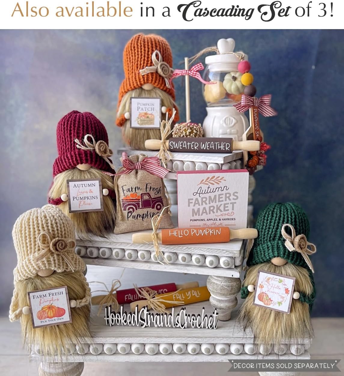 Farmhouse Beaded Riser Stand for Decor / Rustic White
