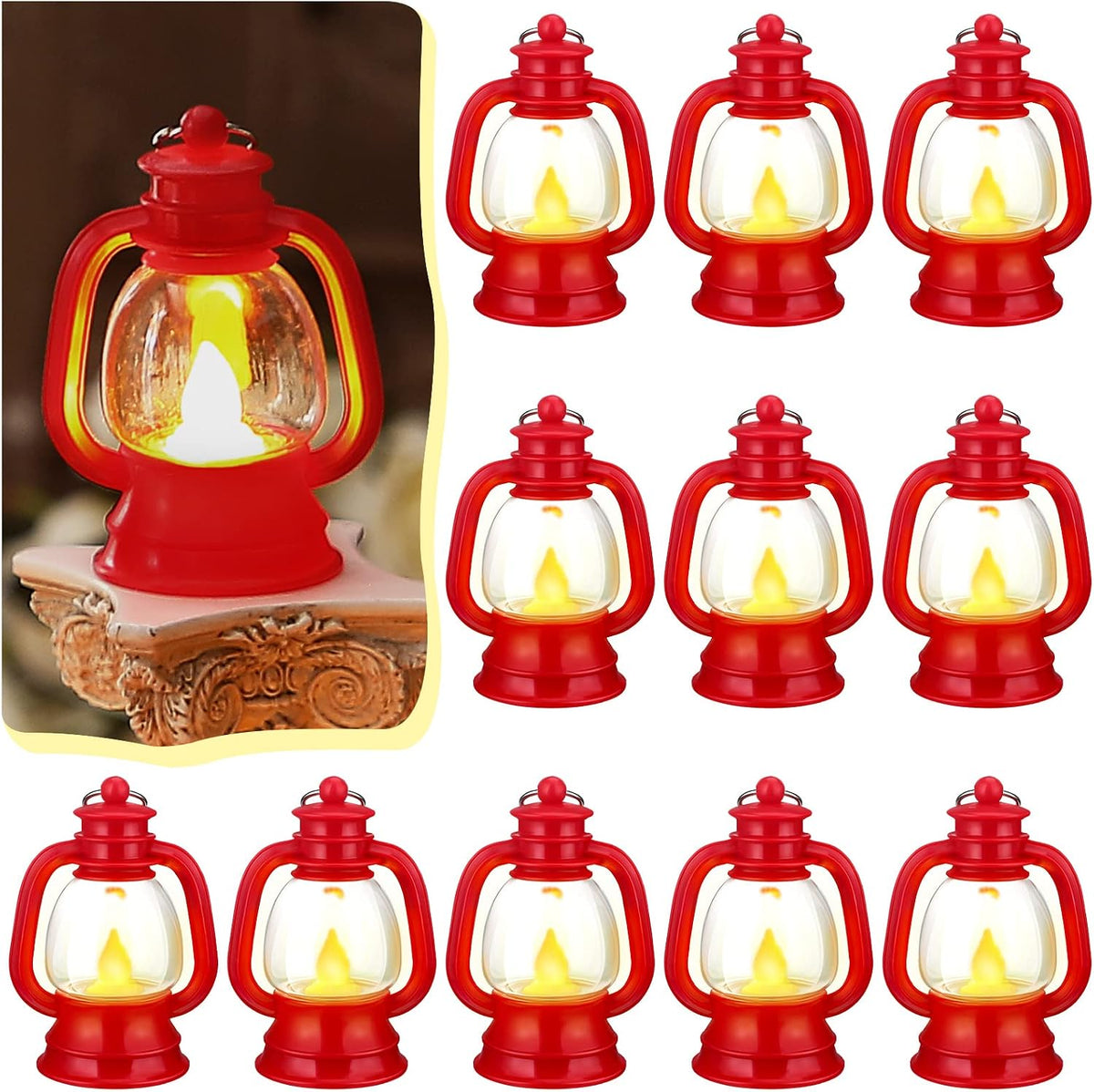 Ferraycle 12 Pcs Mini Lanterns Bulk 4 Inch Red Lamp Table Centerpieces