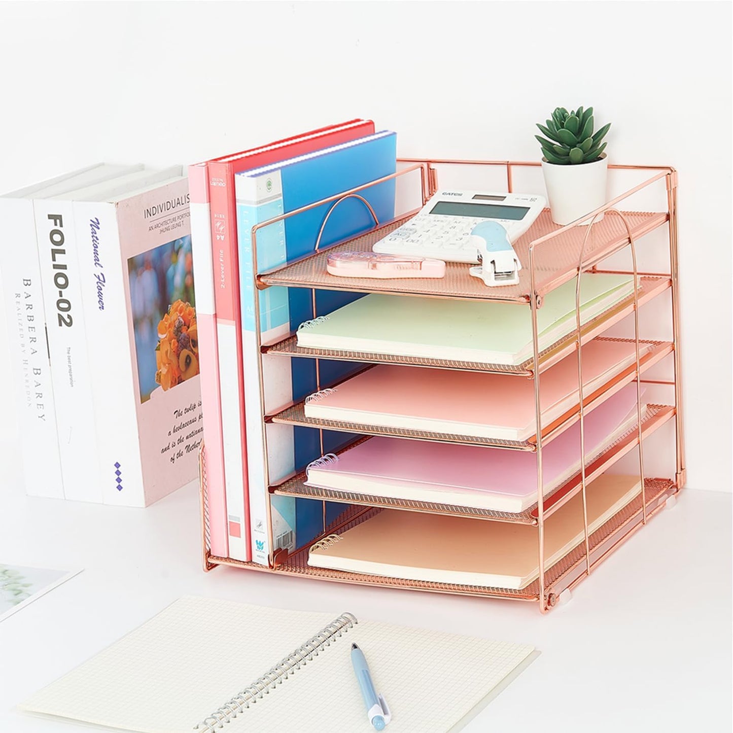 LEKETREE Desk Organizers and Accessories, 5-Tier Paper Letter Tray Organizer with File Holder, Desktop Organizer for