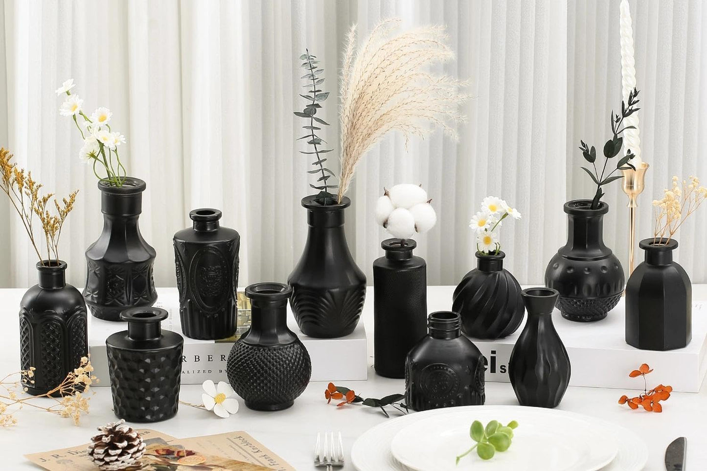 Clear Bud Vases for Flowers / Black / Set of 12