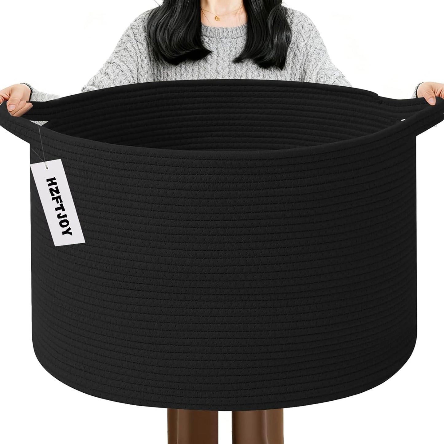 115L Extra Large Blanket Basket,Woven Rope Laundry Basket-Black