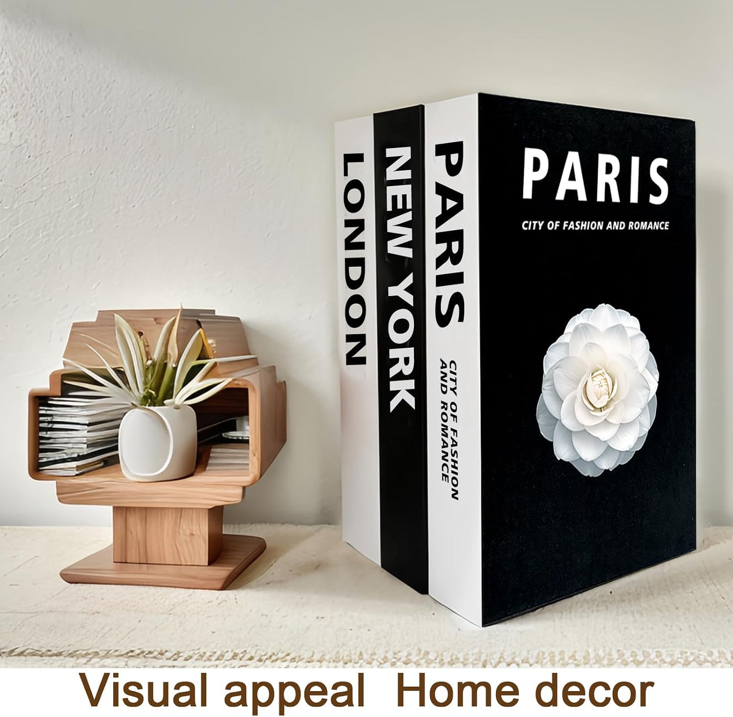 Decorative Books / Stylish Bookshelf and Office Living Room and White Fake Books / Black