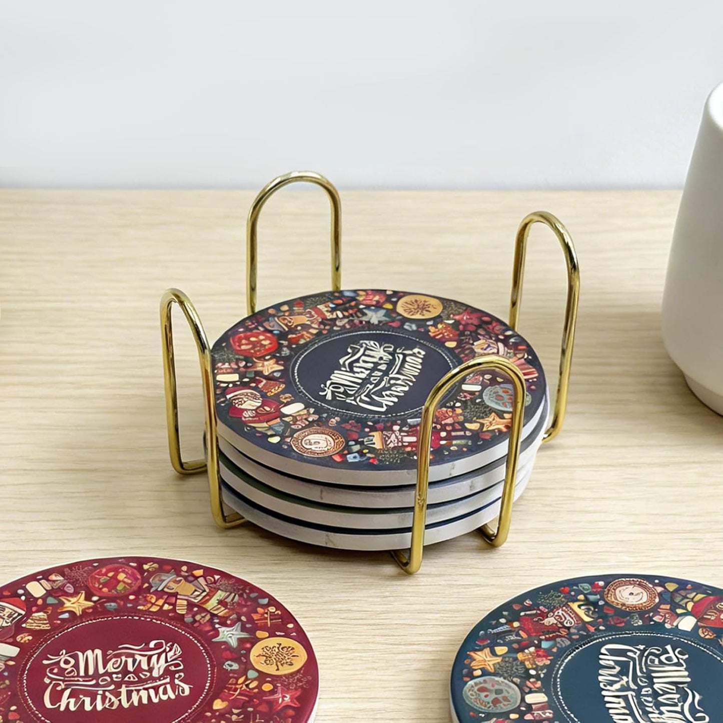 Coaster Holder Gold Iron Metal Holder Storage Caddy for Both Round / 2pc-gold / 4.3 Inch / Set of 9