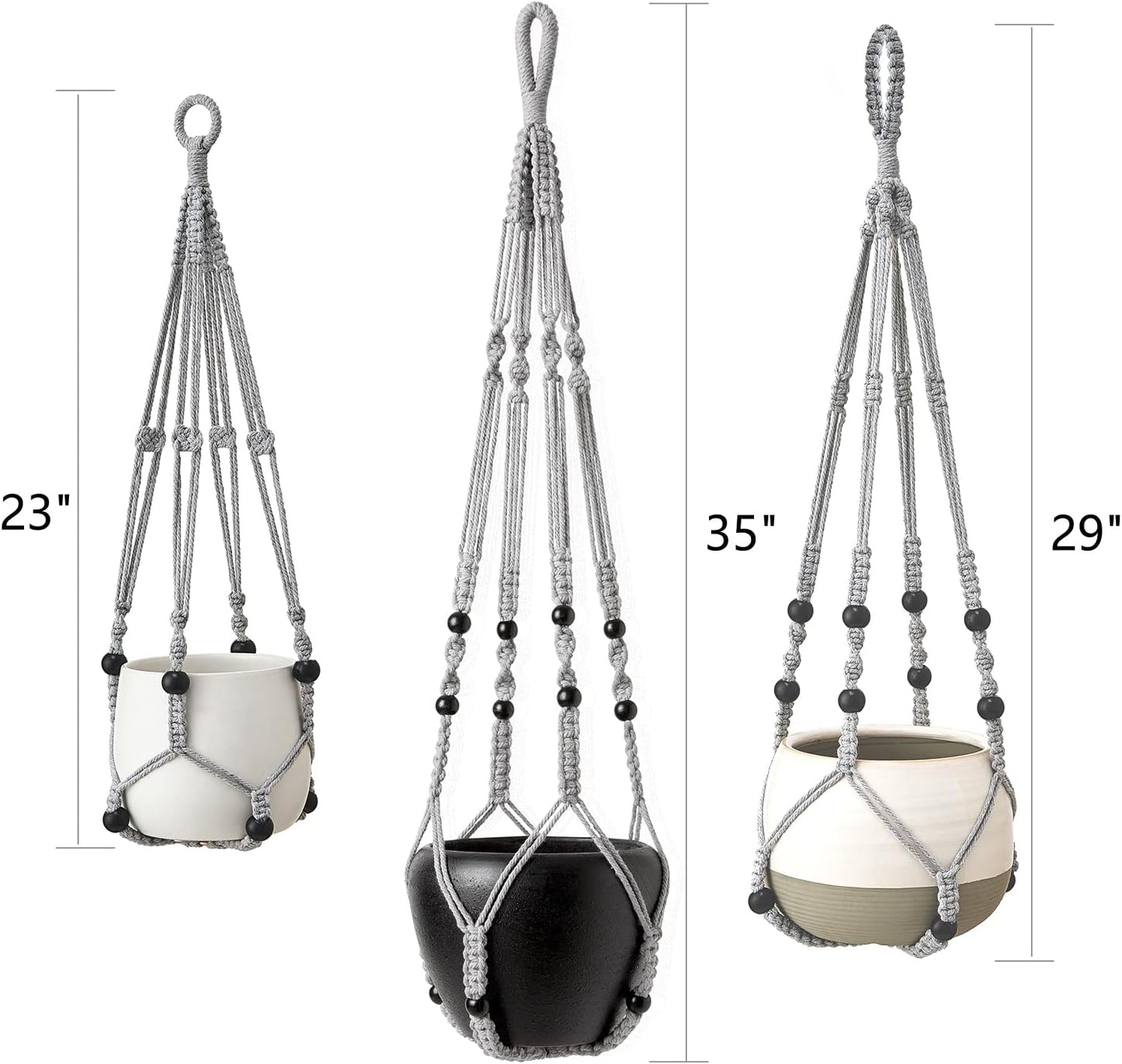 Macrame Plant Hangers Indoor Different Size Hanging Planter Basket Flower / Medium / Gray / Set of 3