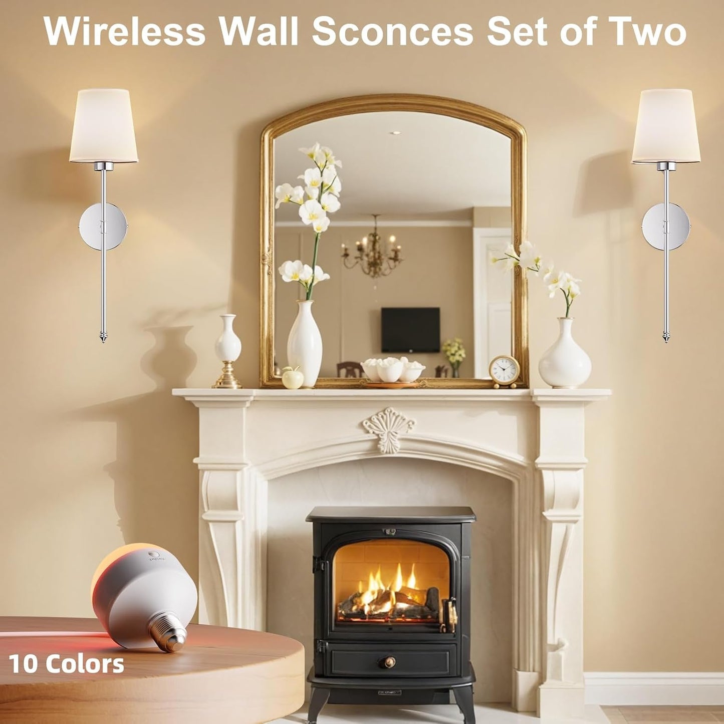 IRONPAX Wall Sconces Battery Operated Set of 2, Wireless Rechargeable Wall Sconce Set of Two, Dimmable Wall Lights with