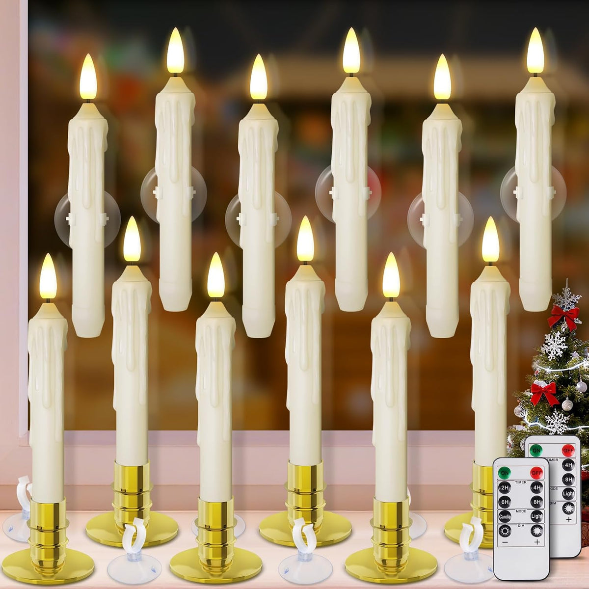 12 Pack Window Candles Battery Operated LED with Remote Timer