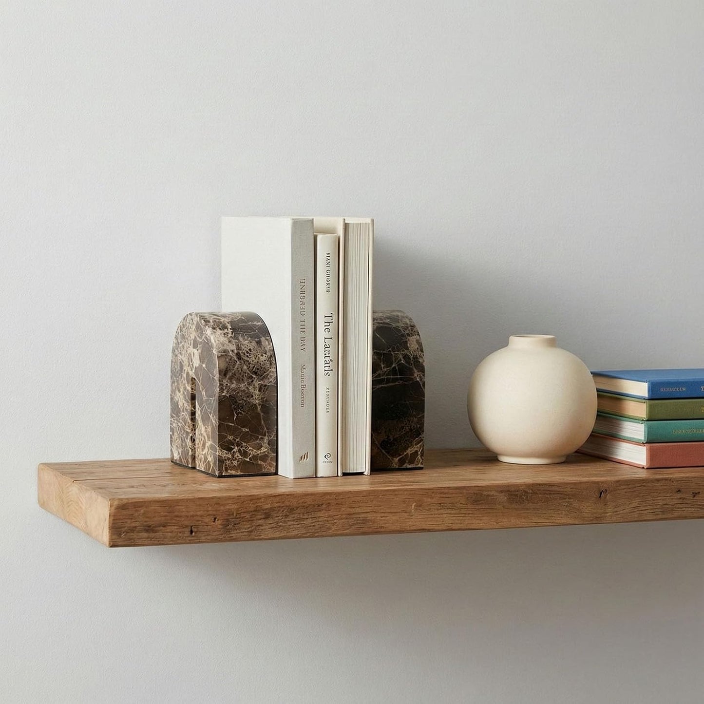 Marble Bookends / Unique Brown Arched Book Ends / Natural / Set of 2
