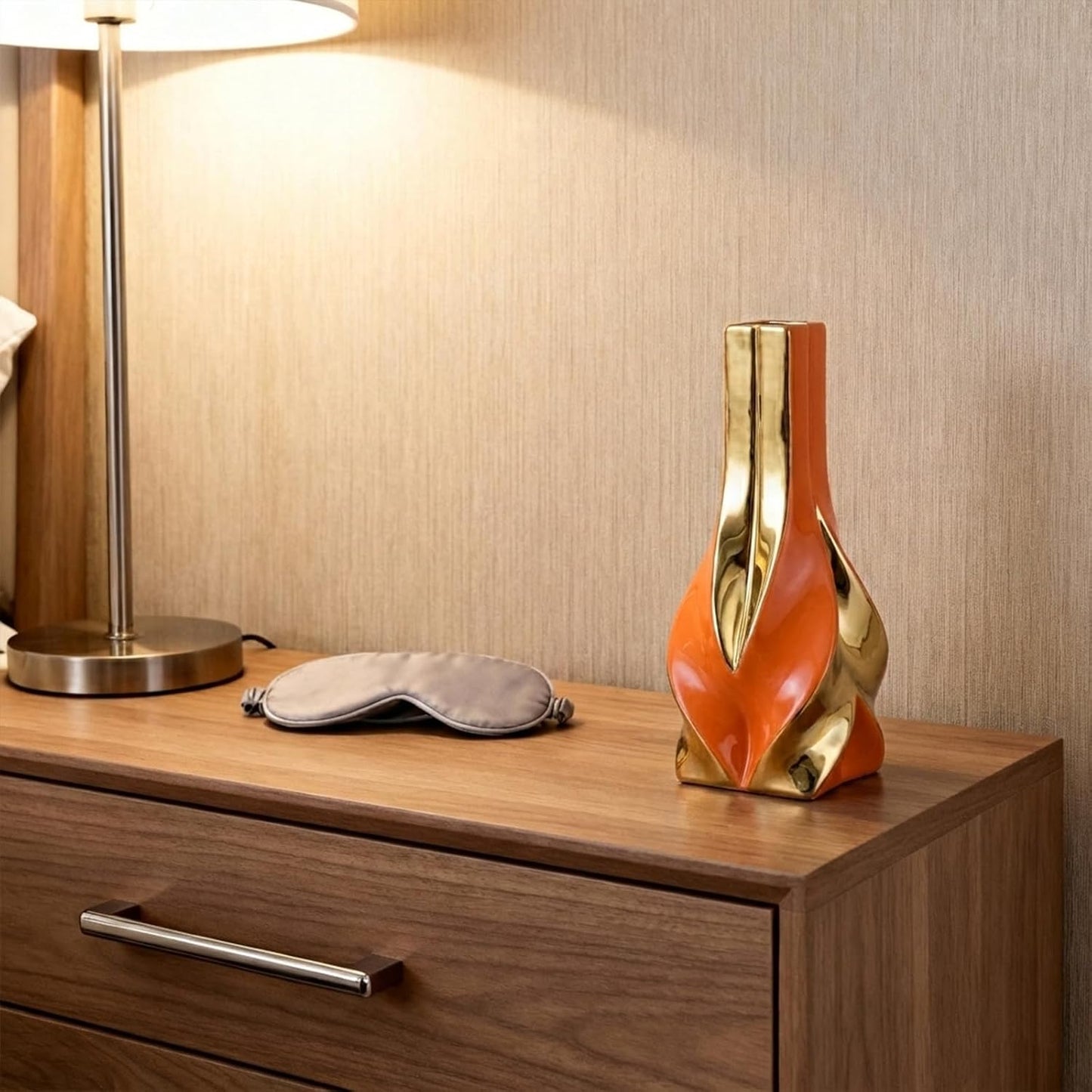 10.6" Orange and Gold Ceramic Vase / Orange Gold