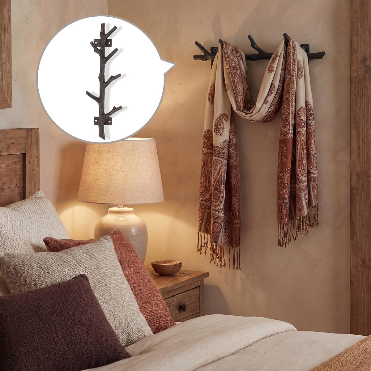 12" Cast Iron Tree Branch Vertical Coat Hat Rack Wall Mount Heavy Duty Decorative Coat Hook Rustic Hanger for Coats