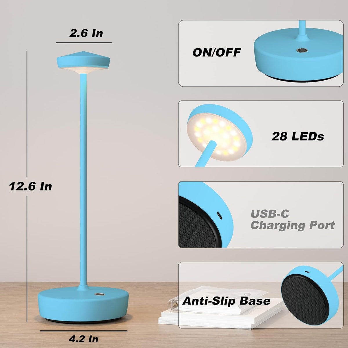 TBBGA Cordless Table Lamp Rechargeable 2 Pack, 5000mAh Battery Table Light | LED, 3 Color Temperatures, Stepless