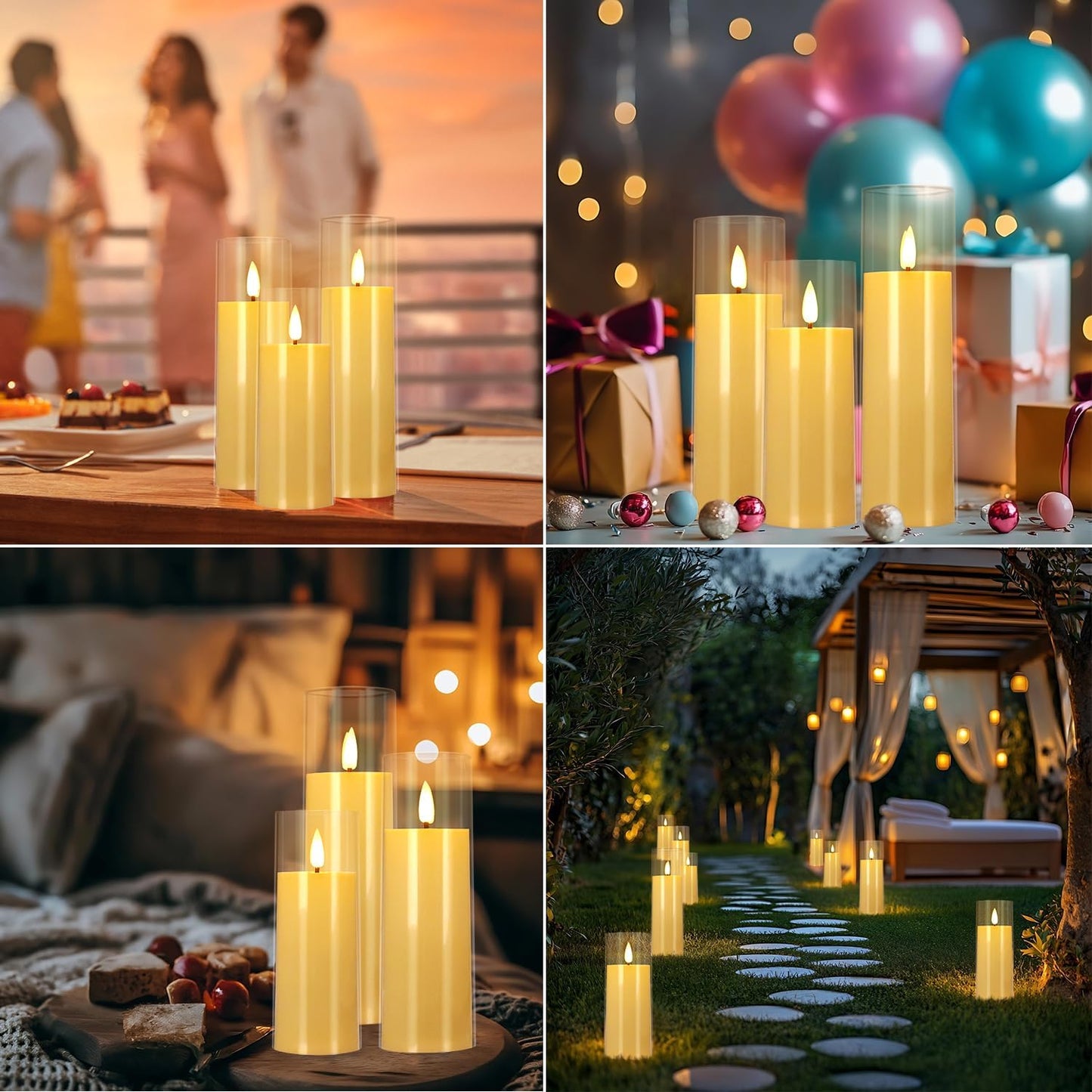 YOROXRG Flickering Flameless Candles Battery Operated with Remote and 2/4/6/8 H Timer Plexiglass LED Pillar Candles