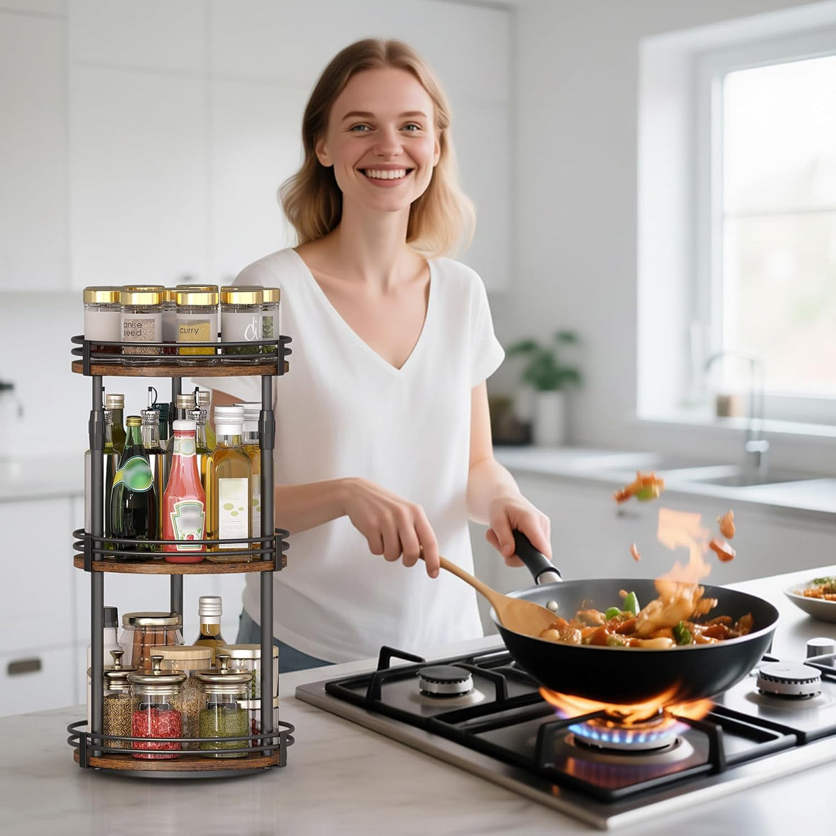 Across-Star Lazy-Susan-Organizer-Spice-Rack, 3-Tier Rotating Spice Organizer For Cabinet Pantry, Seasoning Holder Shelf