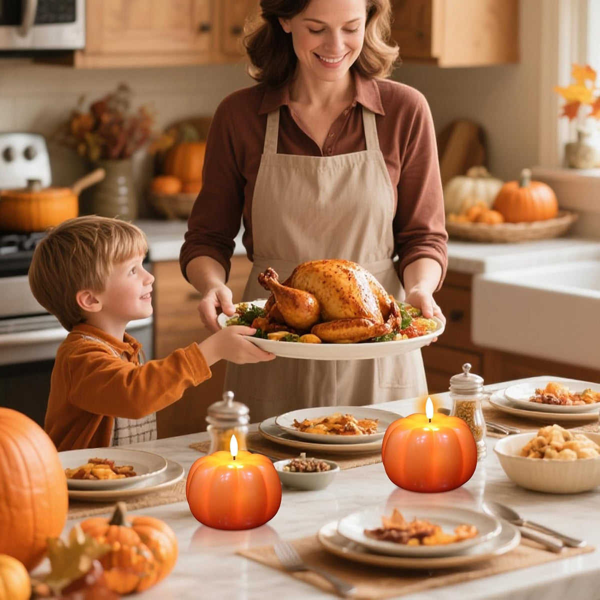 Wondise Fall Decorations Flameless Wax Pumpkin Candles with 6H Timer | Orange Battery Operated LED Candles Fall Decor