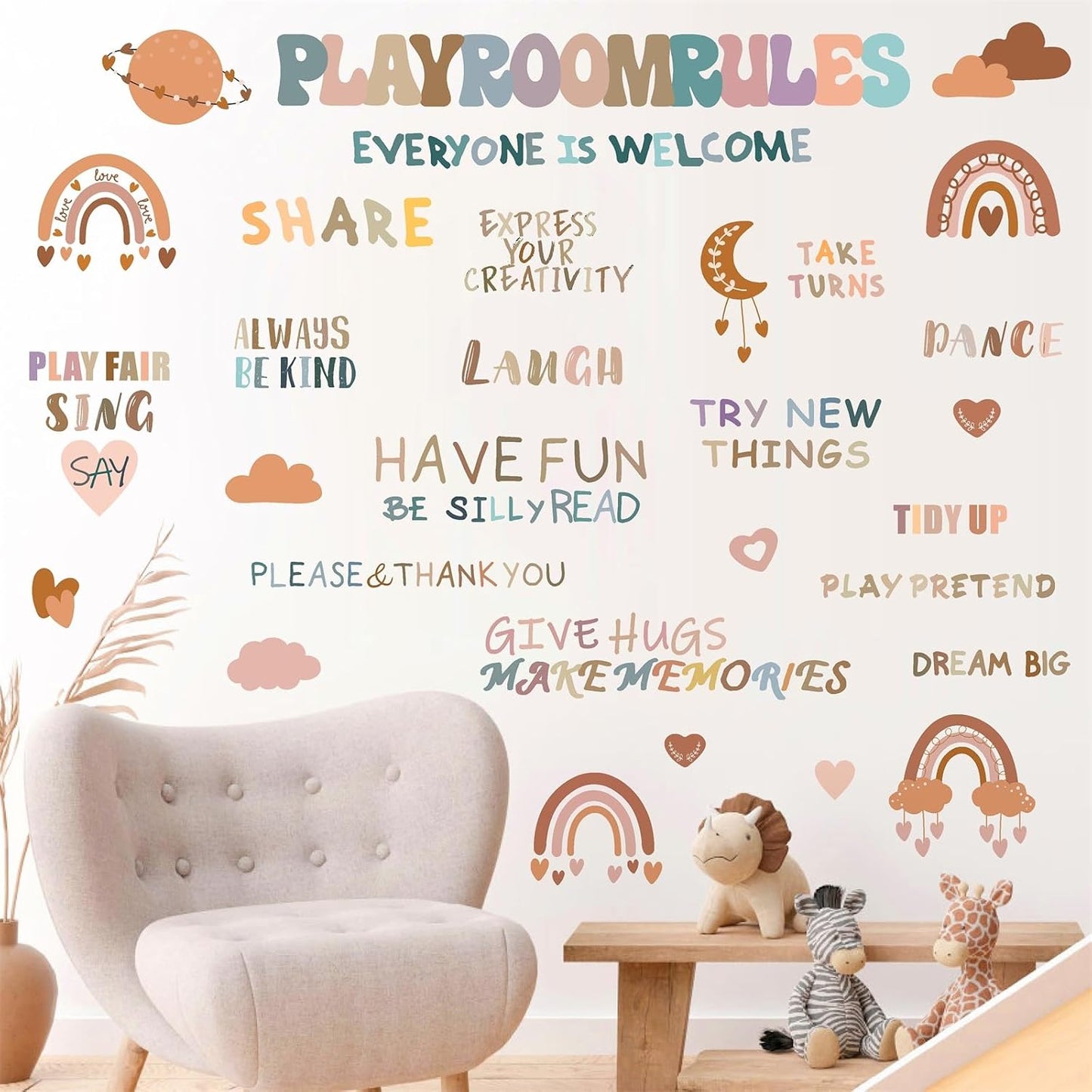 Inspirational Wall Decals Playroom Rules Wall Decal Peel and Stick Rainbow Quote Wall / Colorful One