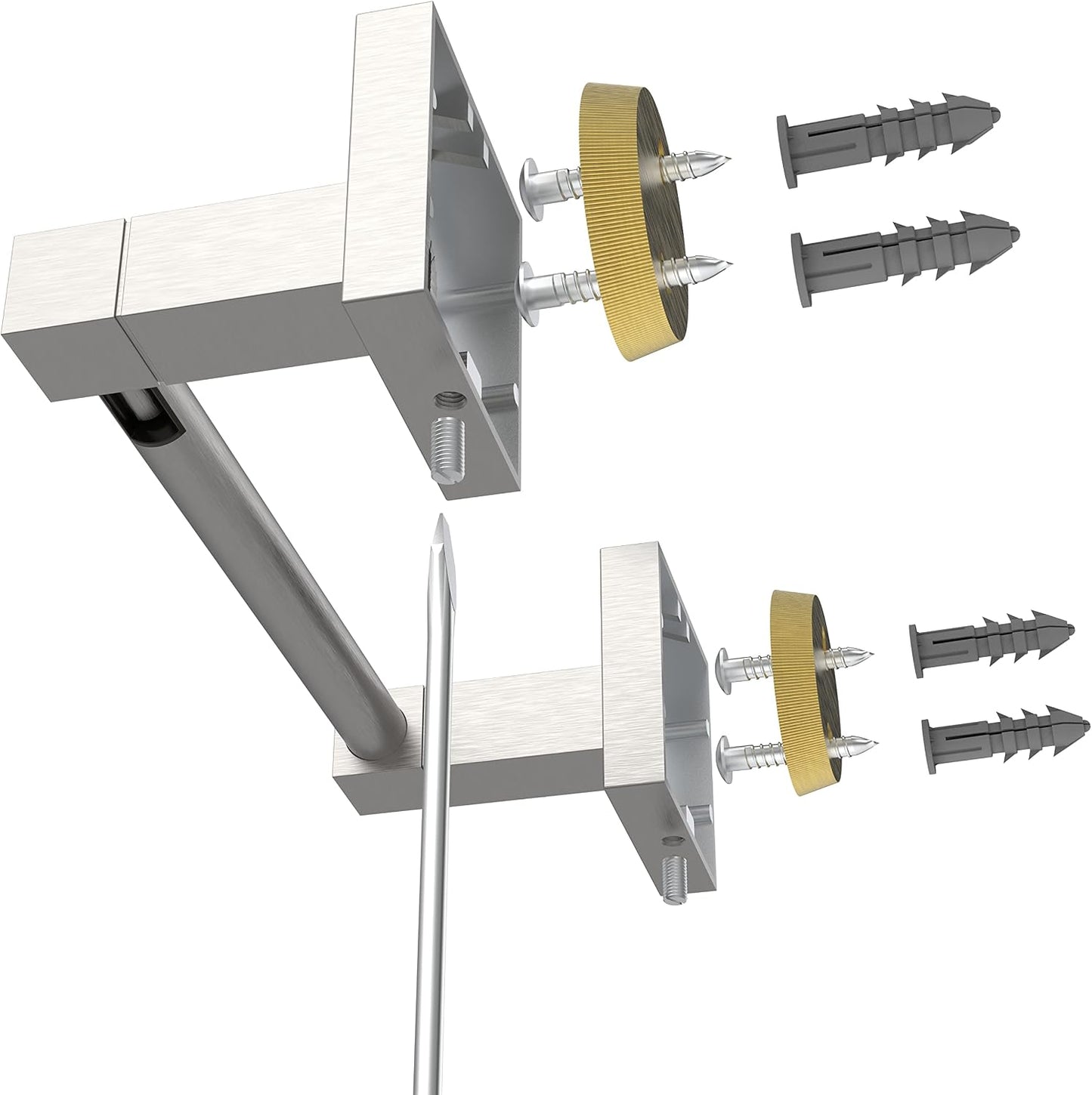 RUACQ Brushed Nickel Toilet Paper Holder Wall Mount for Bathroom | Dual-Post Pivoting Tissue Roll Holder with Square