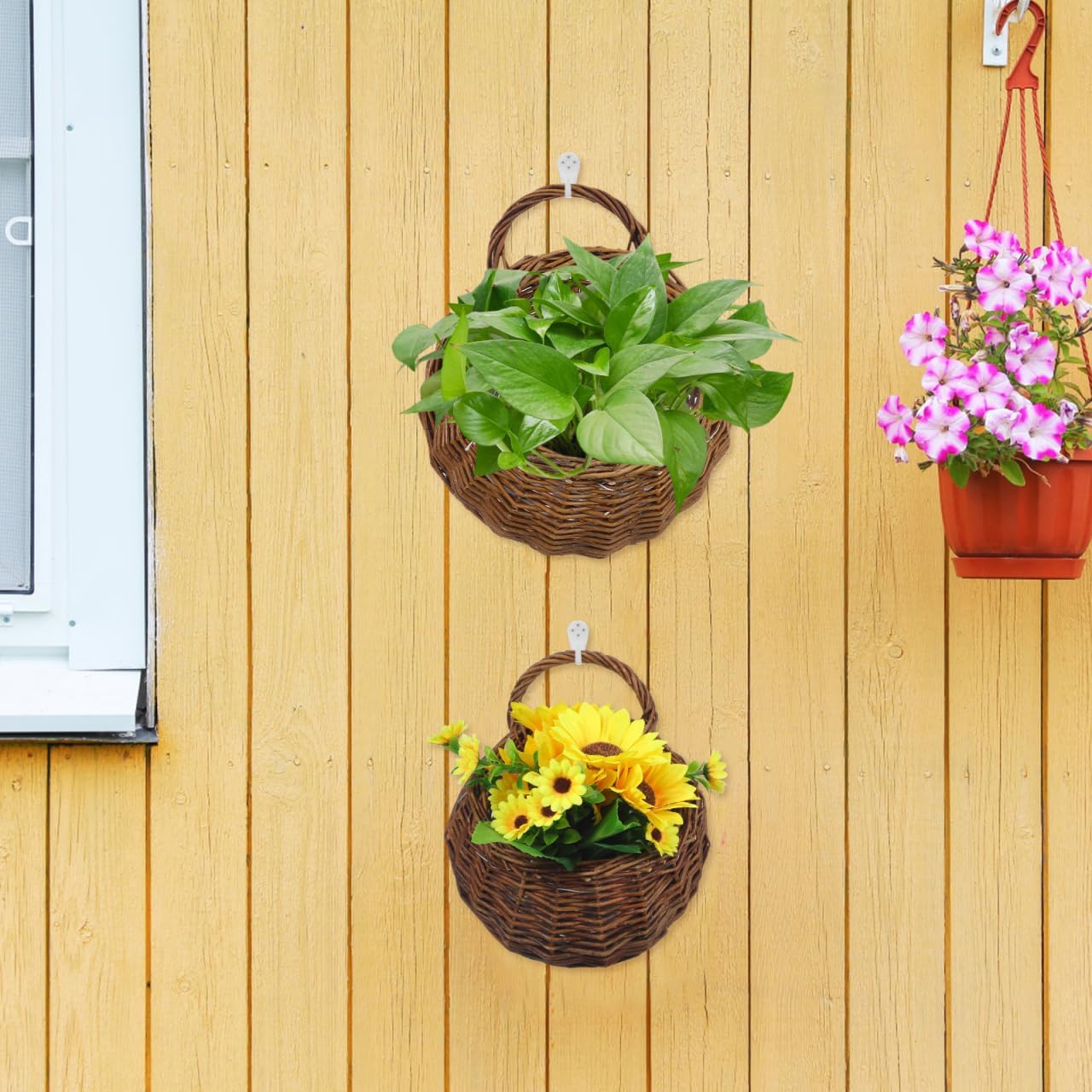 Wall Hanging Flower Pot Basket Rattan Wall-Mounted Flower Basket