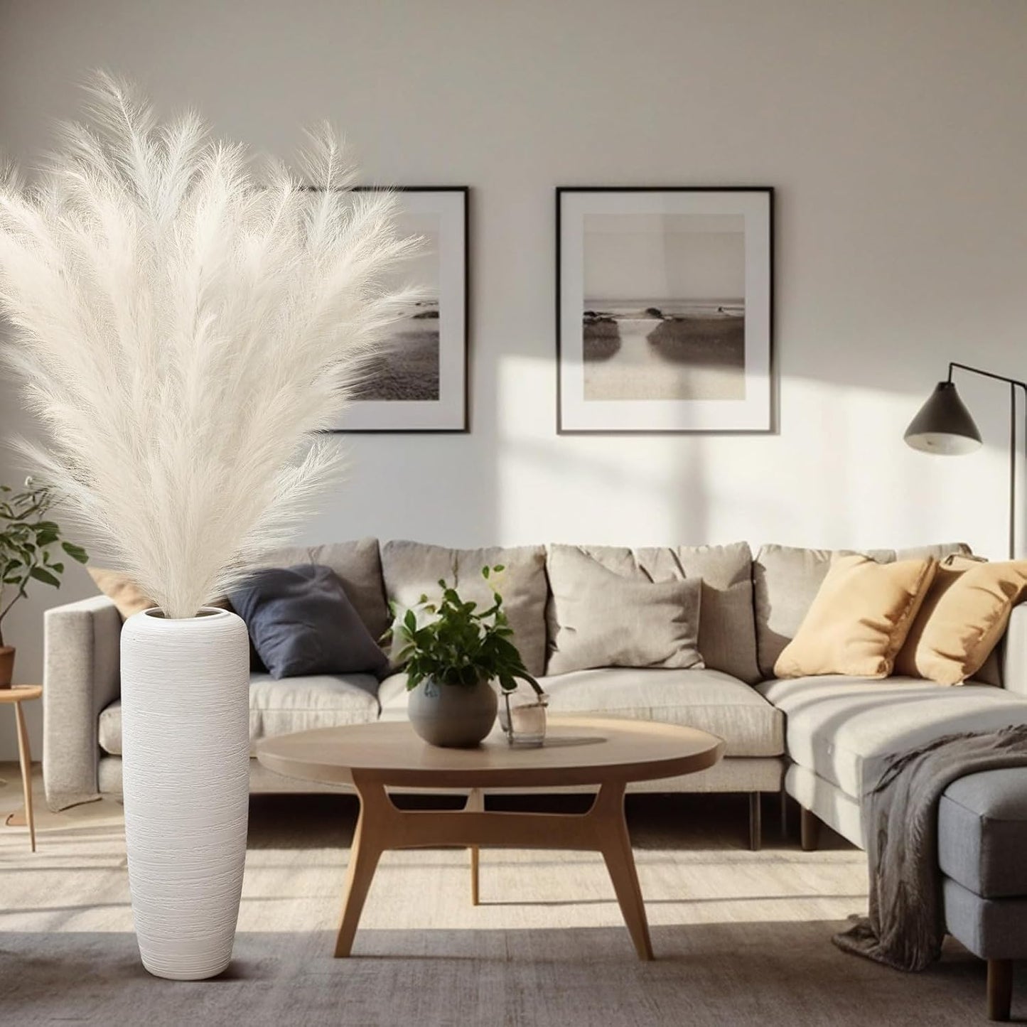 71'' Large Faux Pampas Grass Decor Tall Faux Pampas Grass Splicable Fake Dried / Beige / Set of 5