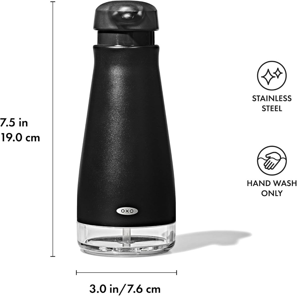 OXO Good Grips Stainless Steel Easy Press Soap Dispenser - Matte Black | 15 oz Capacity, One-Handed Press