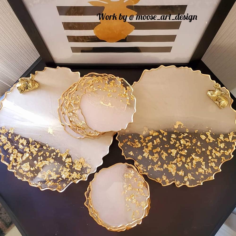 Round Tray / Large Tray Mold for Resin + Geode Agate Coaster Molds / Set of 5