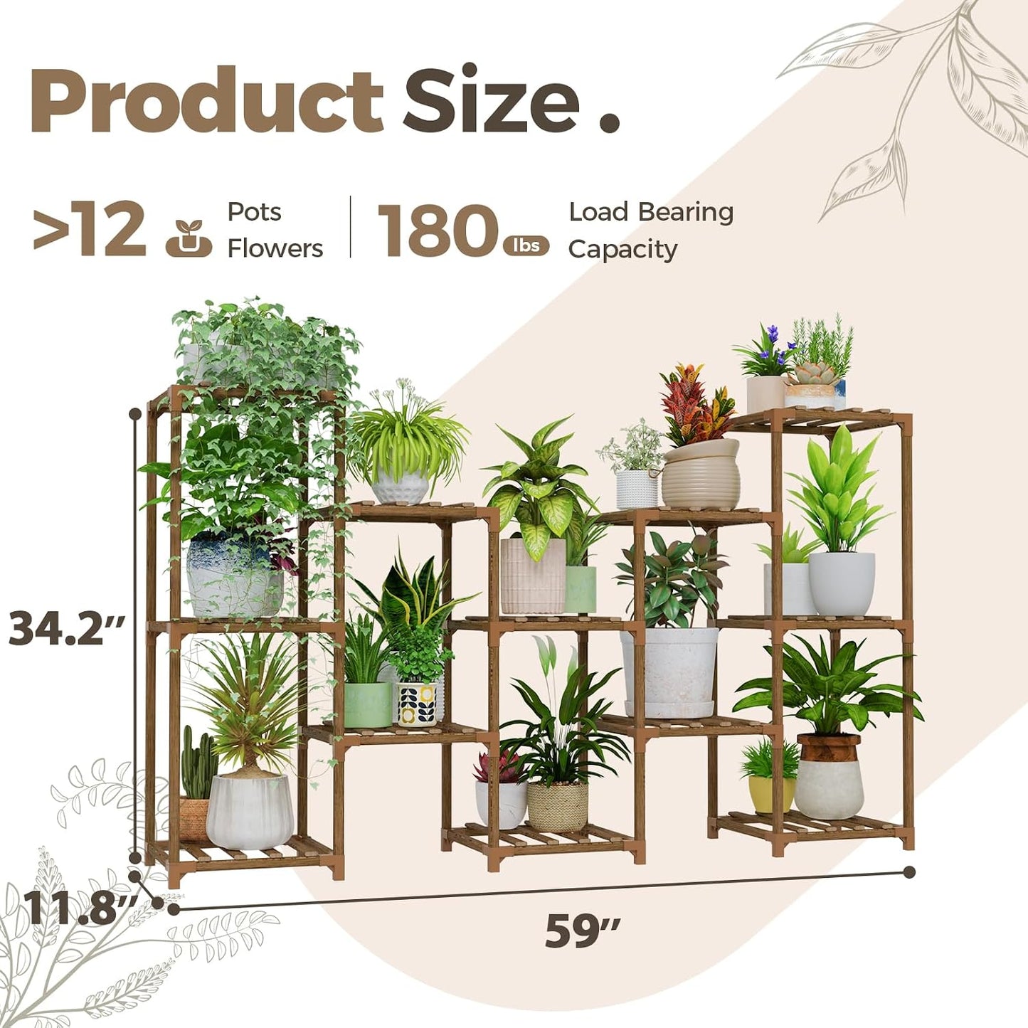 Bamworld Large Plant Shelf Outdoor Wood Plant Stand Large Rack for Living | Room Patio, Balcony and Garden