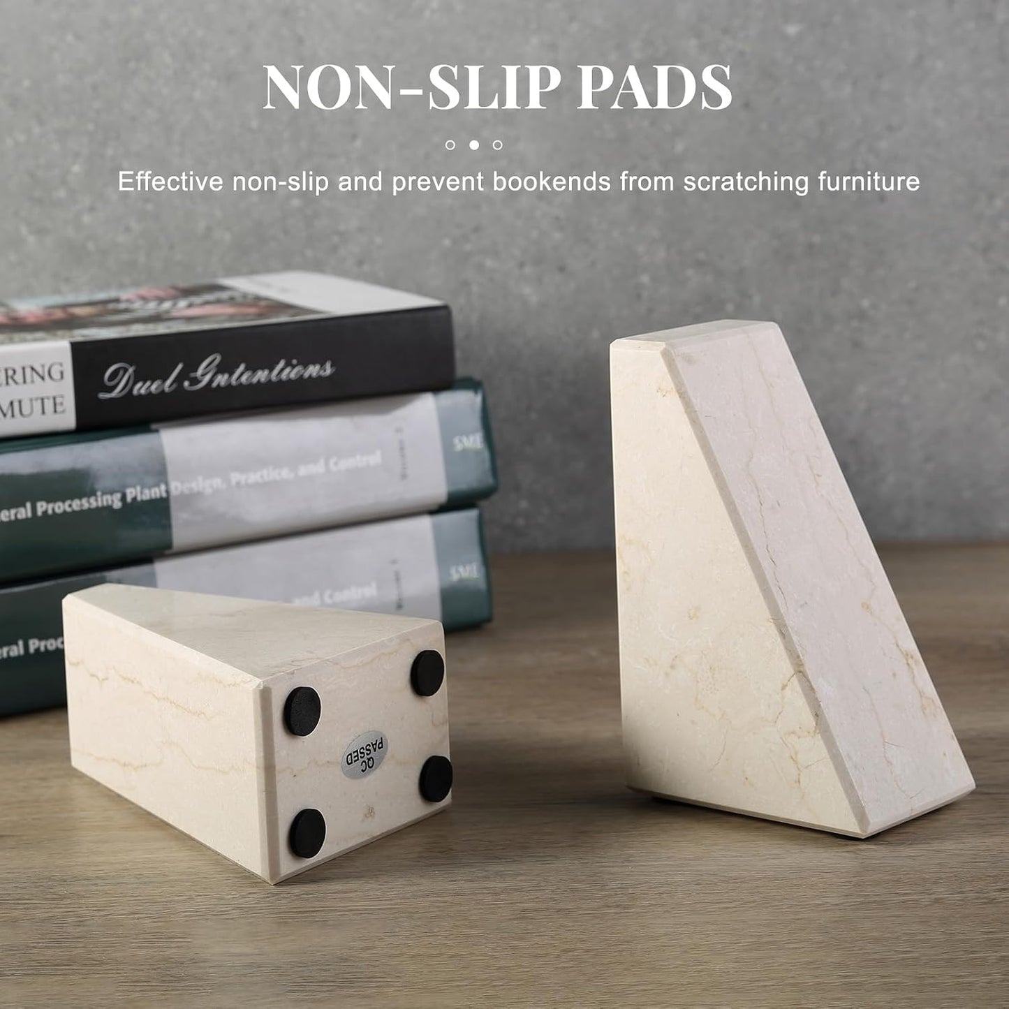 Marble Bookends / Large Bookends for Heavy Books / Trapezoid-beige