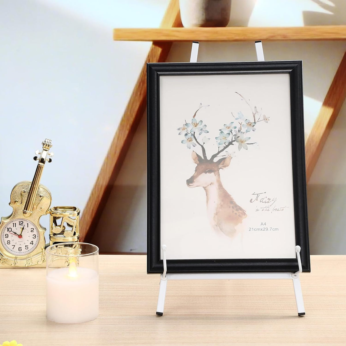 Leinuosen 1 Pcs Metal Easel Stand 16.5" H x 8.7" W x 4.3" D Table Top Easel Stand for Display Tripod Art Picture Mirror