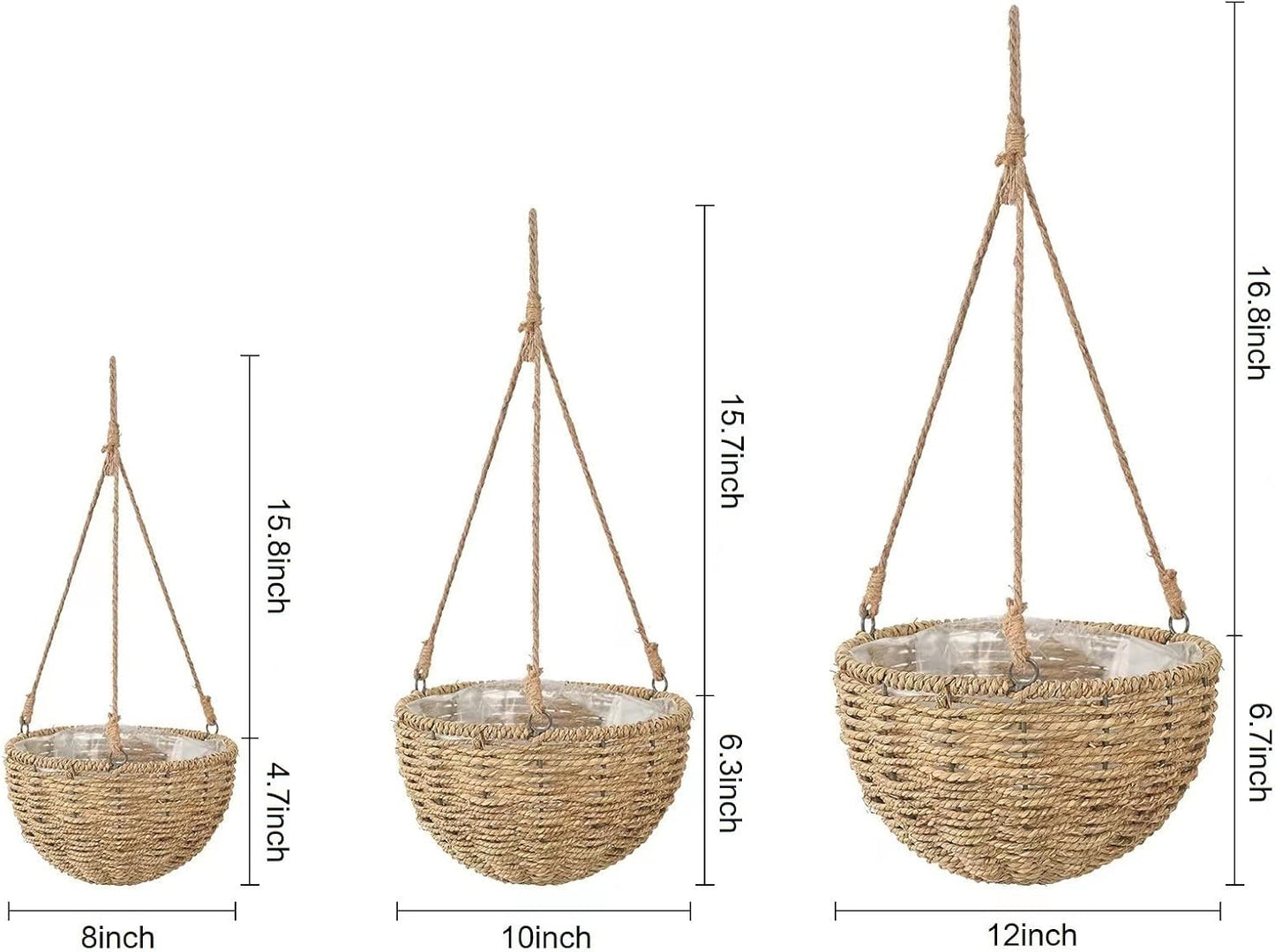 Handmade of Seagrass Round Planter Pots Decor / Natural / Set of 3