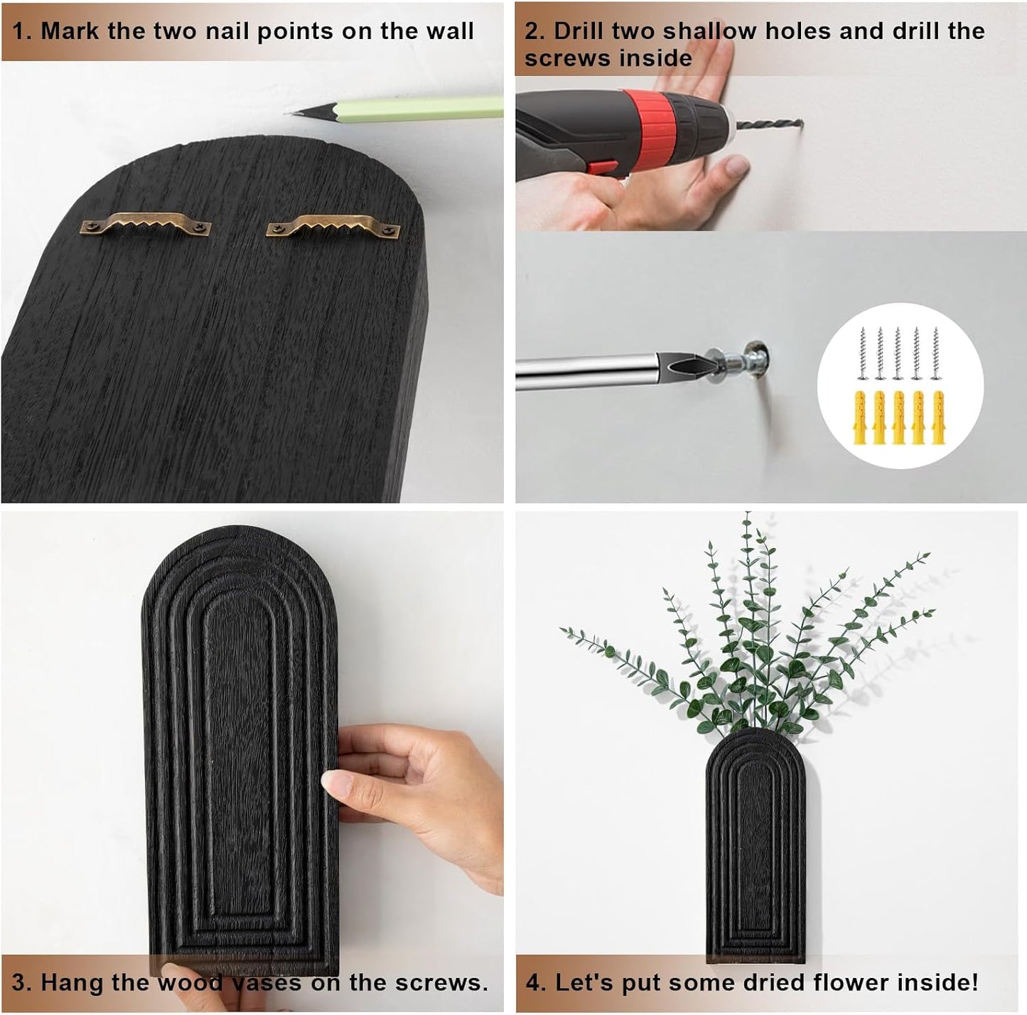 Wood Wall Hanging Planters / Black