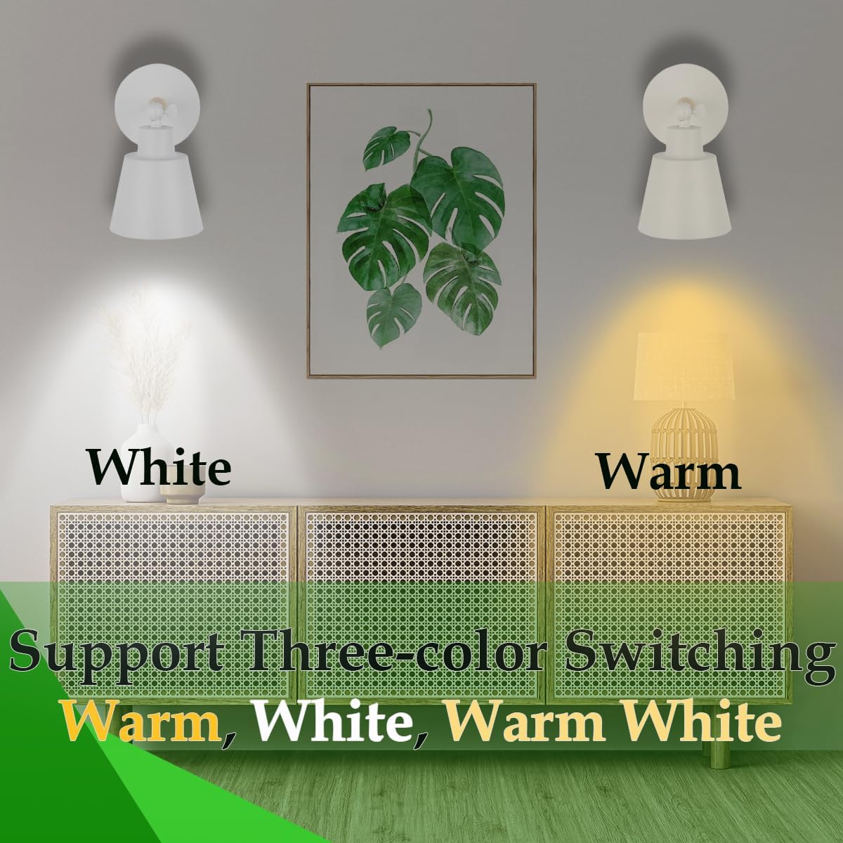 White Battery Operated Wall Sconce Set of Two, Easy to Install Wireless Lights for Wall, Remote Control Dimmable LED