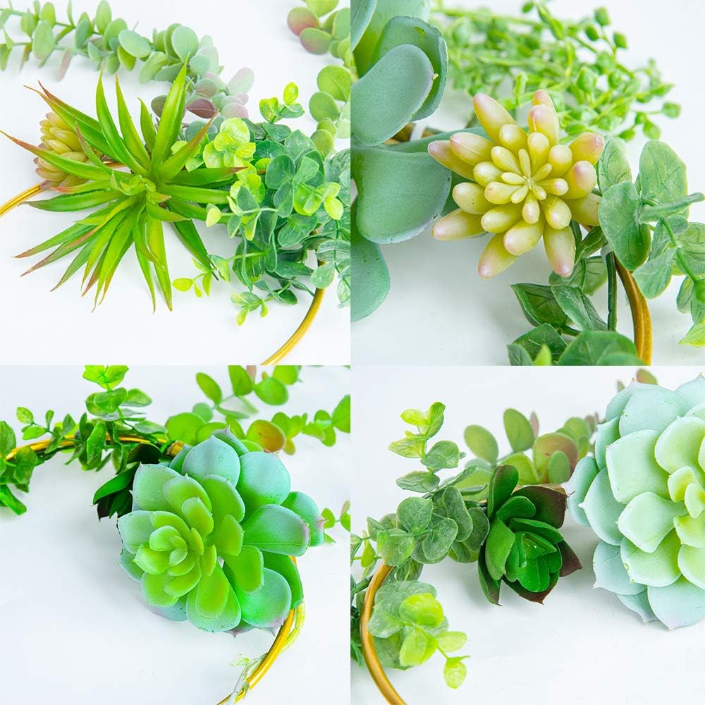 Artificial Succulents Wreath Hanging Geometric Garland Greenery Wall Decor / Gold / Set of 3