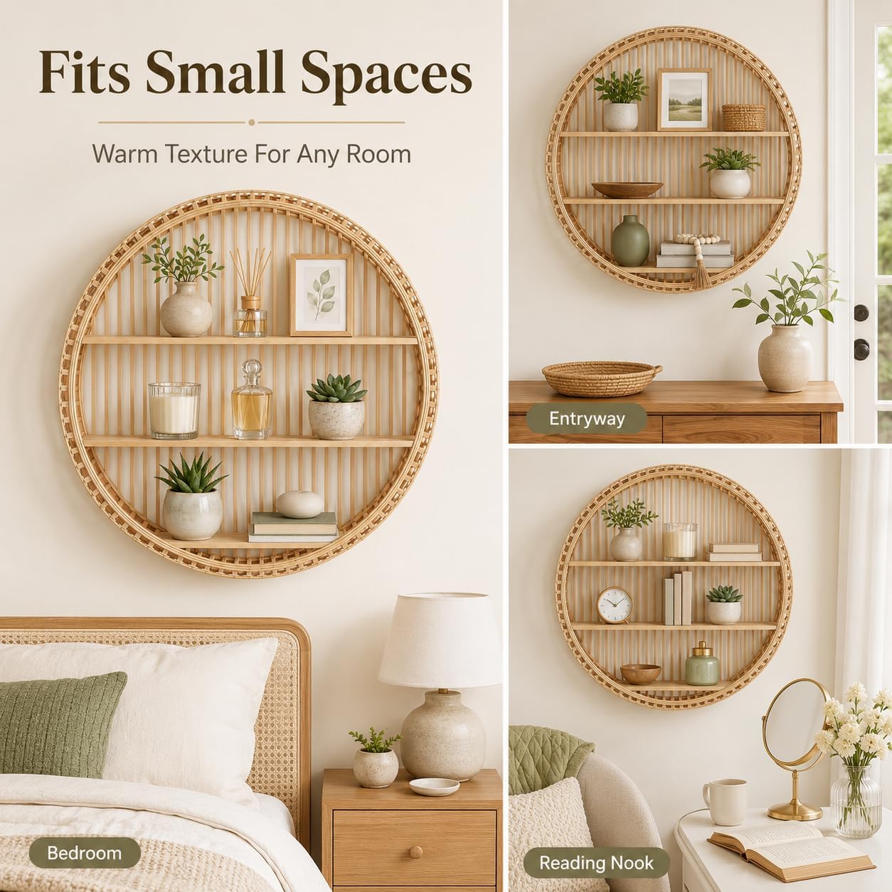 Rattan Wall Shelf / Handwoven Boho Floating Display Shelf