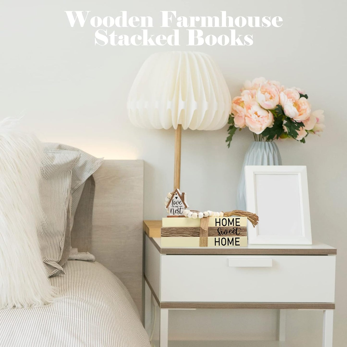 Wooden Farmhouse Decorative Books / Home Sweet / White / Set of 4
