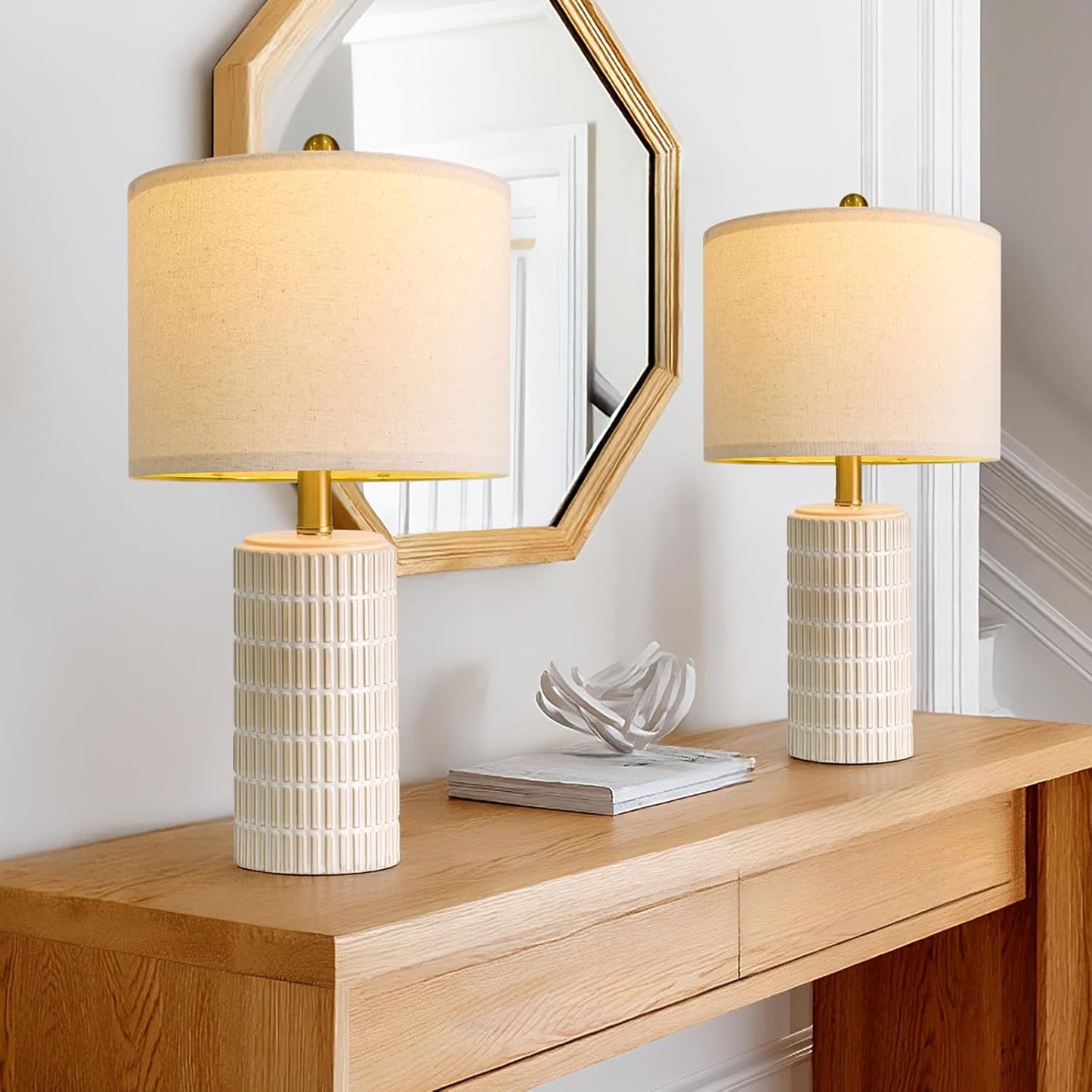 PoKat 20.75" Small Modern Ceramic Table Lamps Set of 2 for Bedroom, White