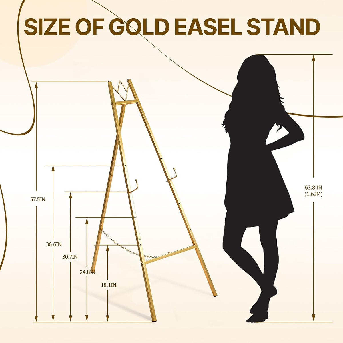 57.5" Gold Easel Stand for Sign, Wedding Sign Stand for Display | 4 Adjustable Height Levels Heavy Duty Metal Display