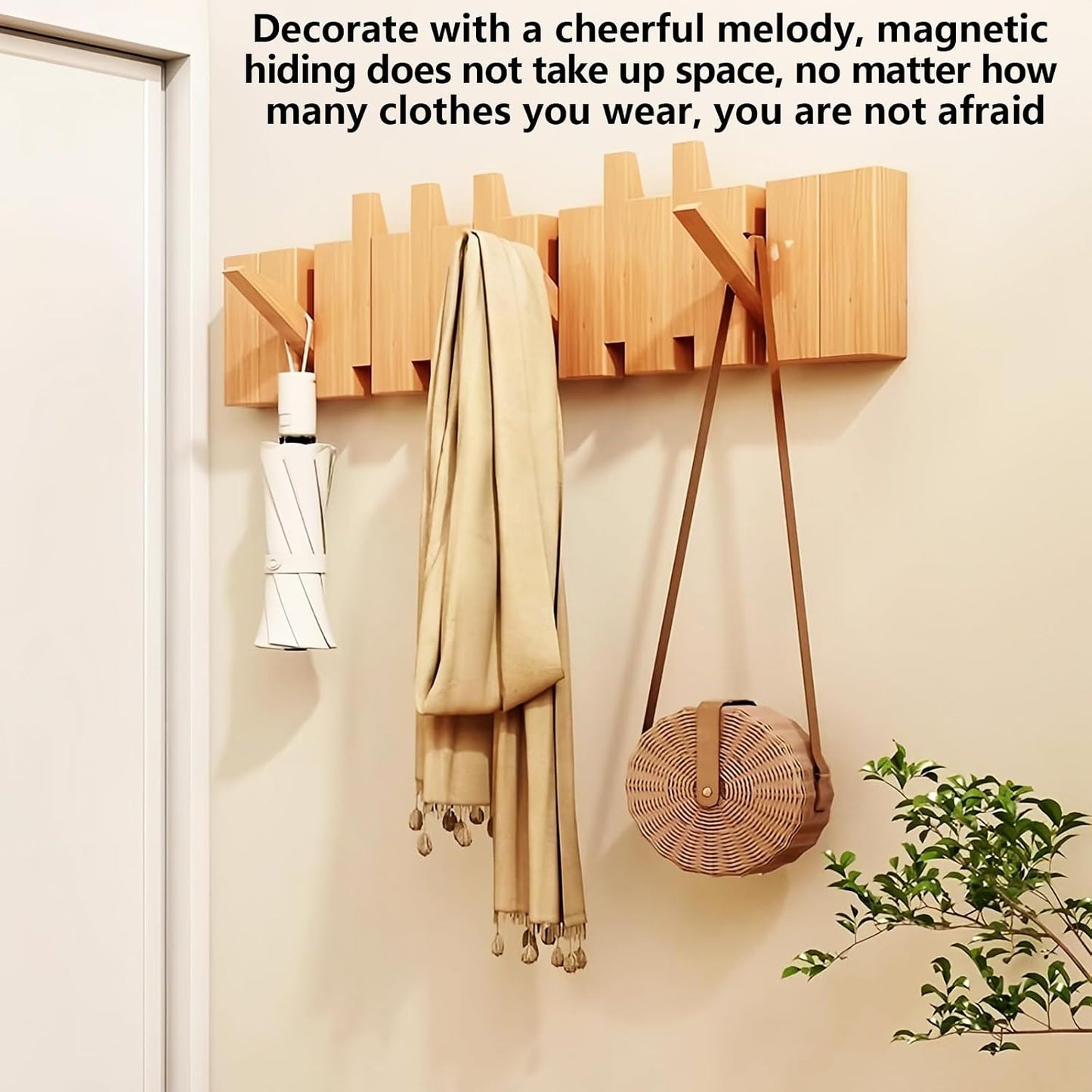 Paint Wood Wall Mounted Coat RackHooks Piano Key Hangers Natural Solid Wood Hanger Non-Woven Fabric Clothes Hangers for