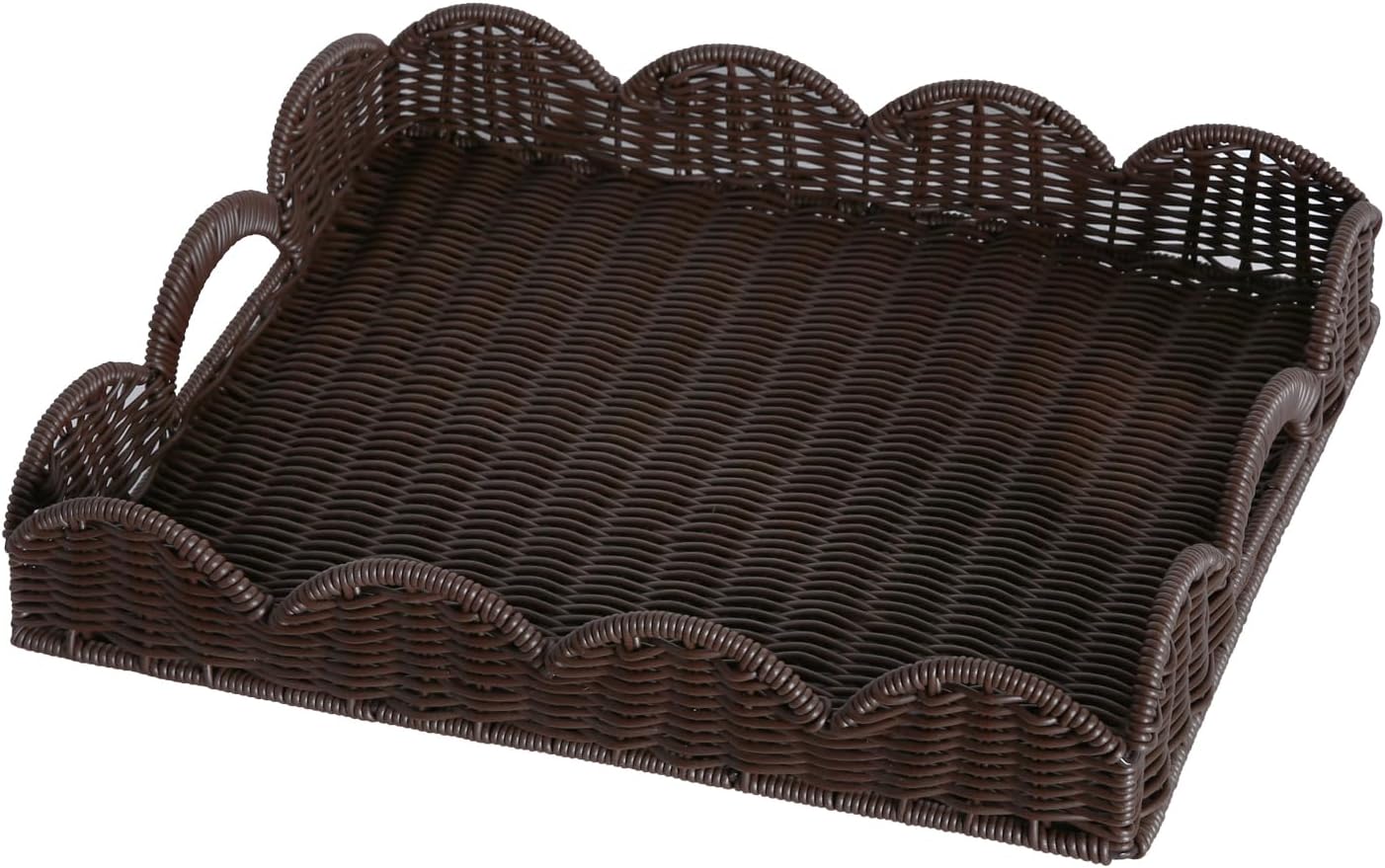Scalloped Imitation Rattan Tray Basket / Brown&plastic-dark