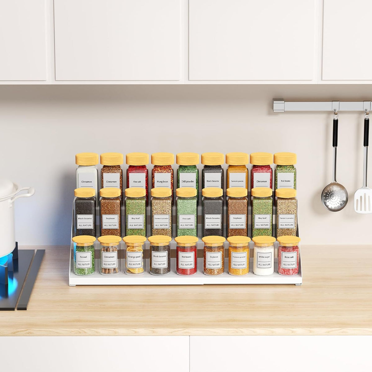 RCHYFEED 3 Tier Expandable Spice Rack Organizer, Height Adjustable,Metal | White, Multi-purpose Metal Display Organizer