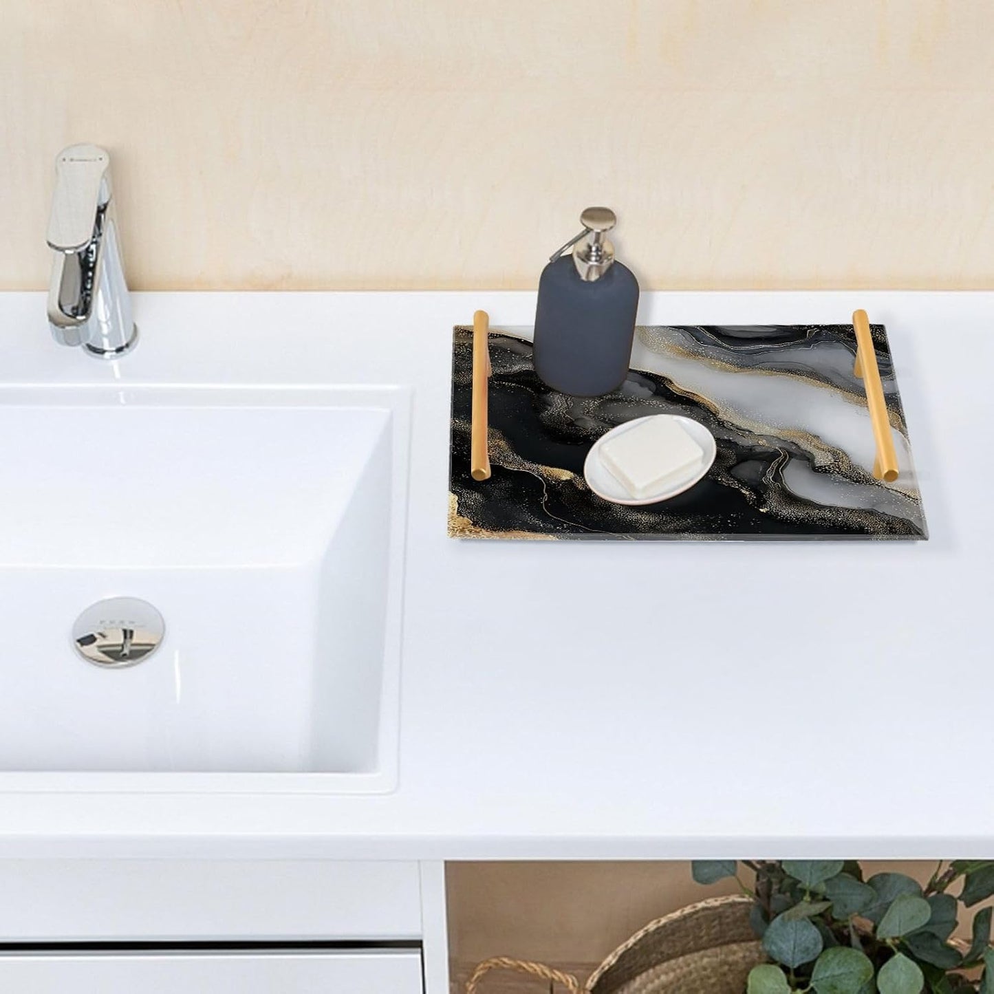 Pattern Serving Tray / Gold Liquid Marble Black