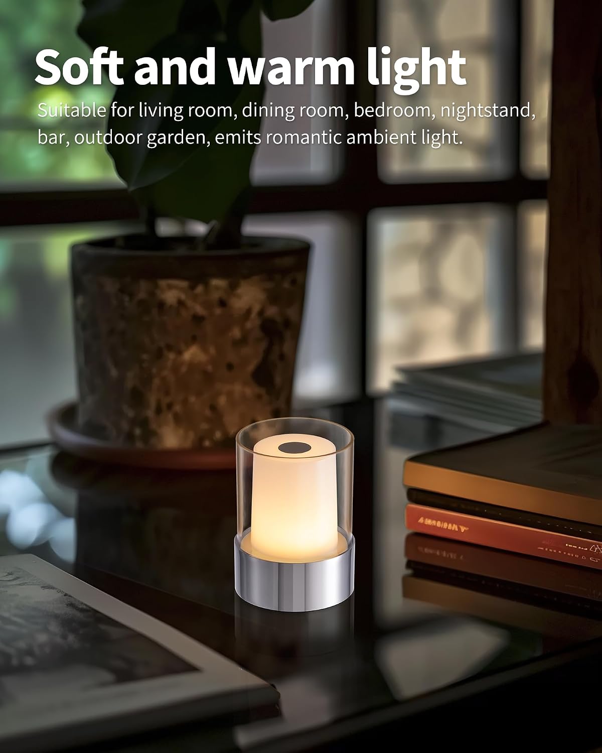 4" Chrome Cordless Table Lamp 2 Pack, Outdoor Rechargeable Lamp | LED, Battery Operated, Portable, Touch Night Light