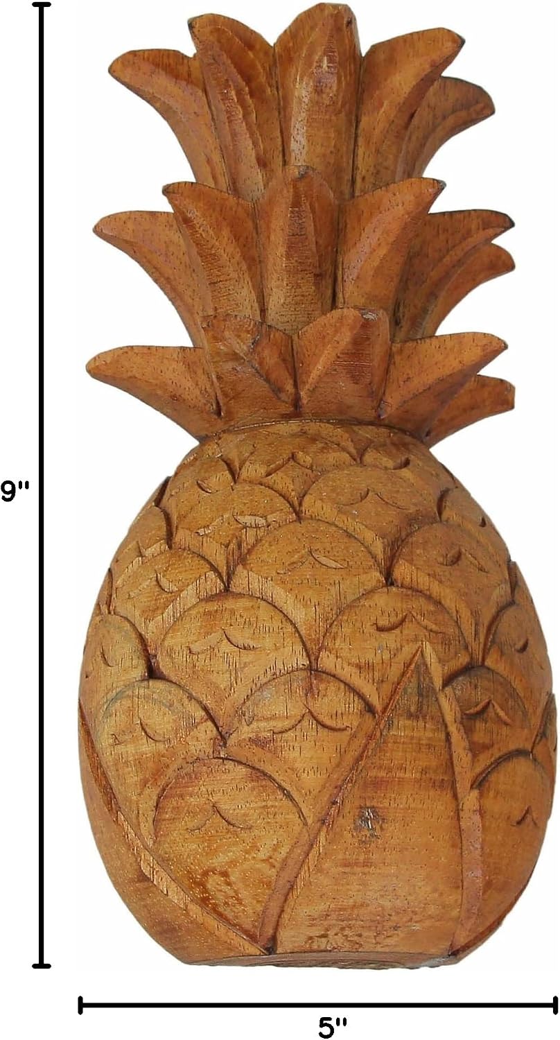 Hand Carved Wooden Pineapple Hanging Wall Décor Art Sculpture High / 9.75 Inch